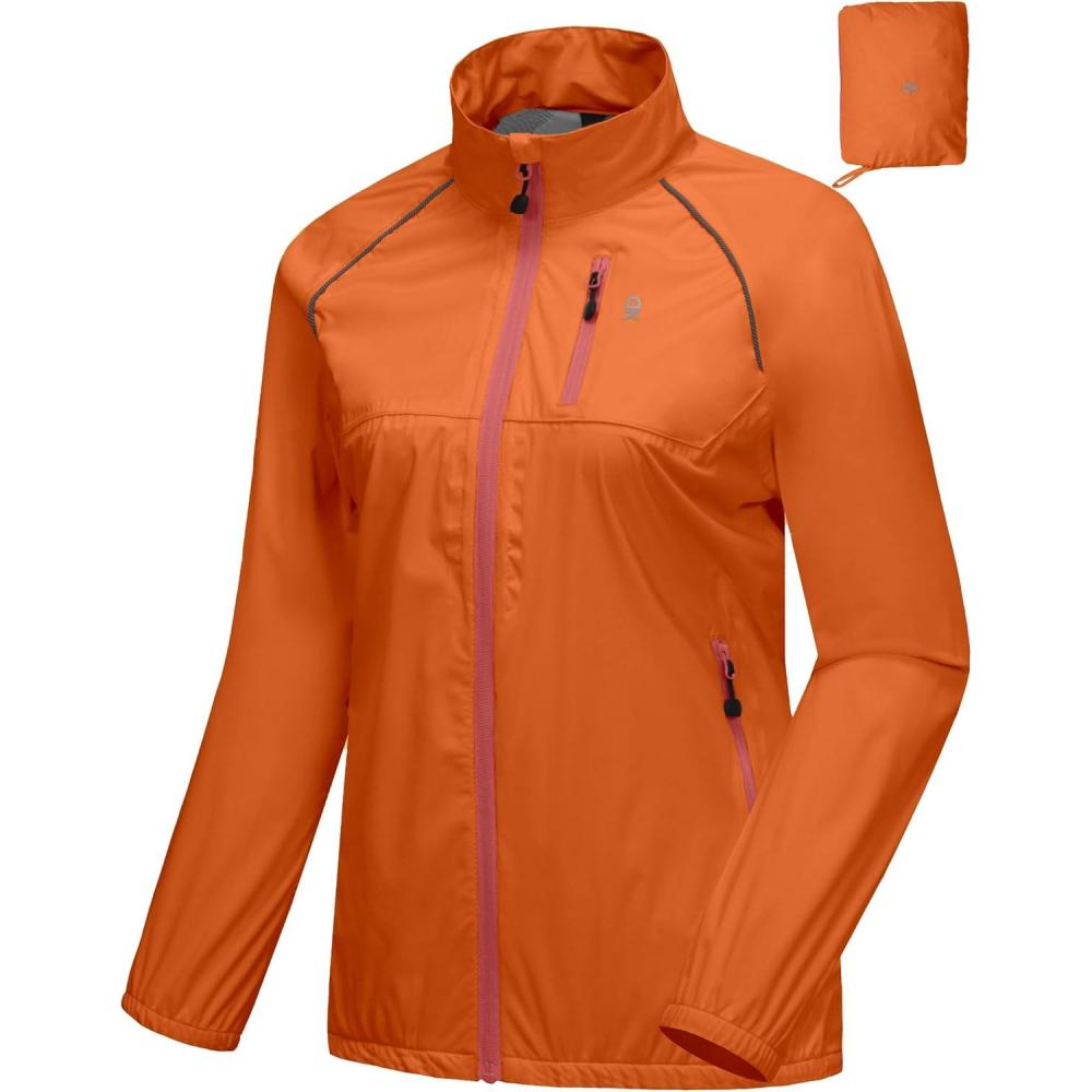 imageLittle Donkey Andy Womens Lightweight Rain Cycling Stretch Jacket with Hood Windproof and Waterproof Ultralight PackableUpgrade Pocketorange