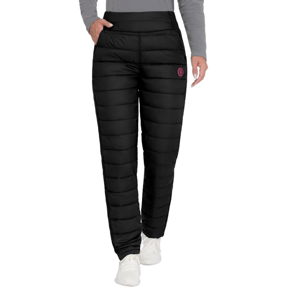 imageLittle Donkey Andy Womens Puffer Pants Lightweight Warm Puffy Quilted Pants Winter Snow Ski TrousersBlack