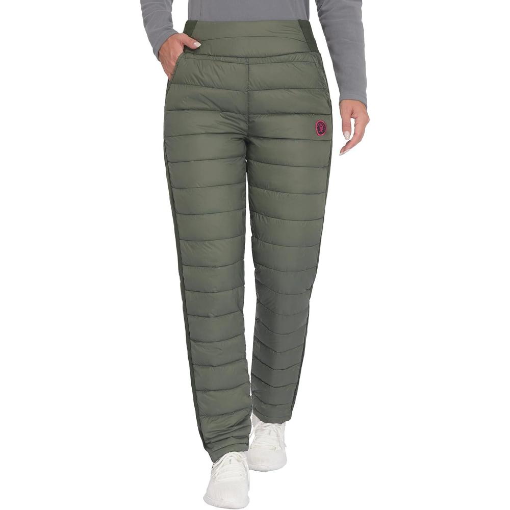 imageLittle Donkey Andy Womens Puffer Pants Lightweight Warm Puffy Quilted Pants Winter Snow Ski TrousersGreen