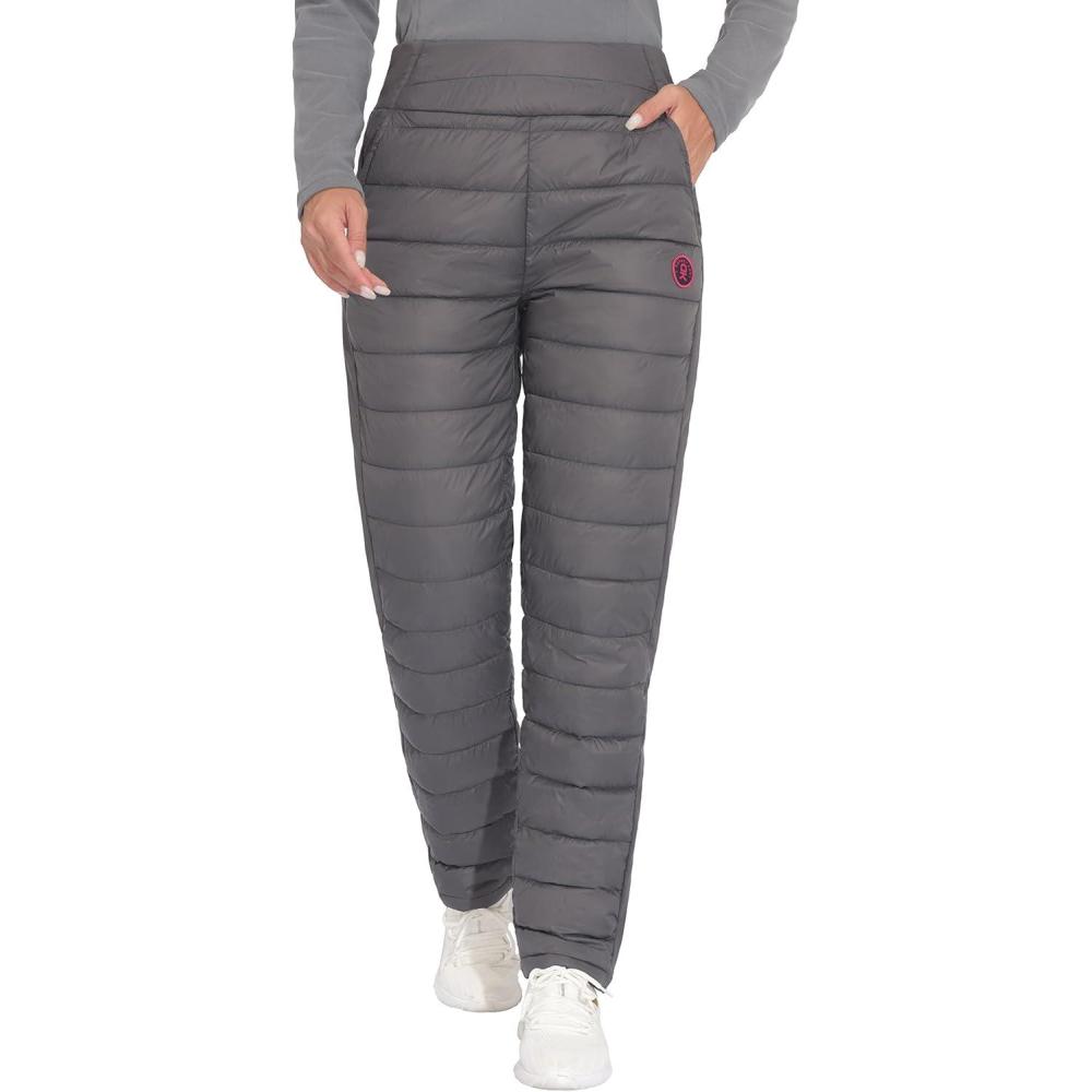 imageLittle Donkey Andy Womens Puffer Pants Lightweight Warm Puffy Quilted Pants Winter Snow Ski TrousersGrey
