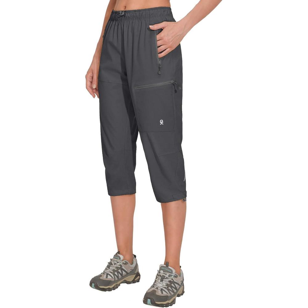 imageLittle Donkey Andy Womens Quick Dry 34 Pants Capri Shorts Lightweight Hiking Travel CasualA02 Gray