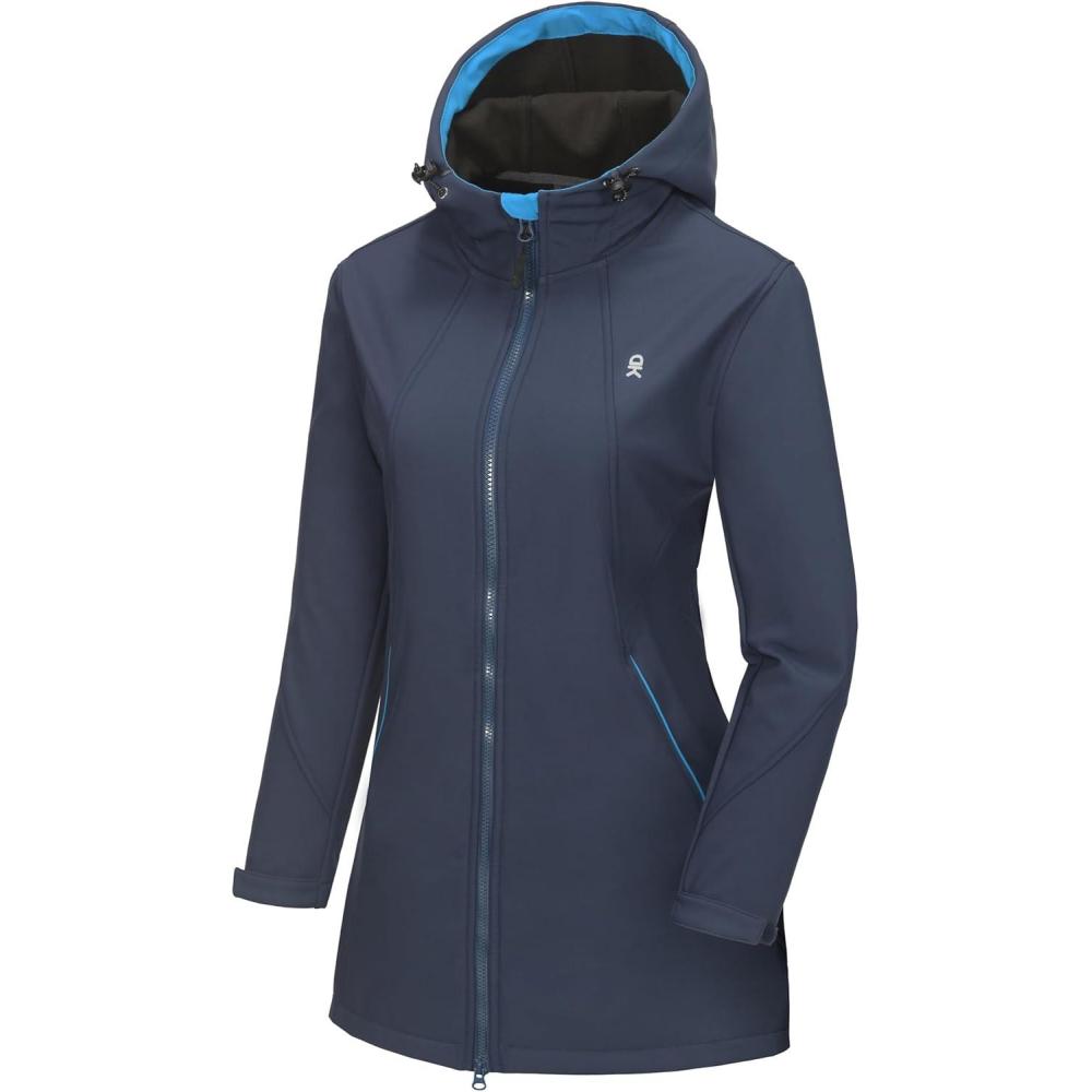 imageLittle Donkey Andy Womens Softshell Fleece Lined Jacket with Hood Windbreaker Insulated Long Warm Rain JacketDark Blue