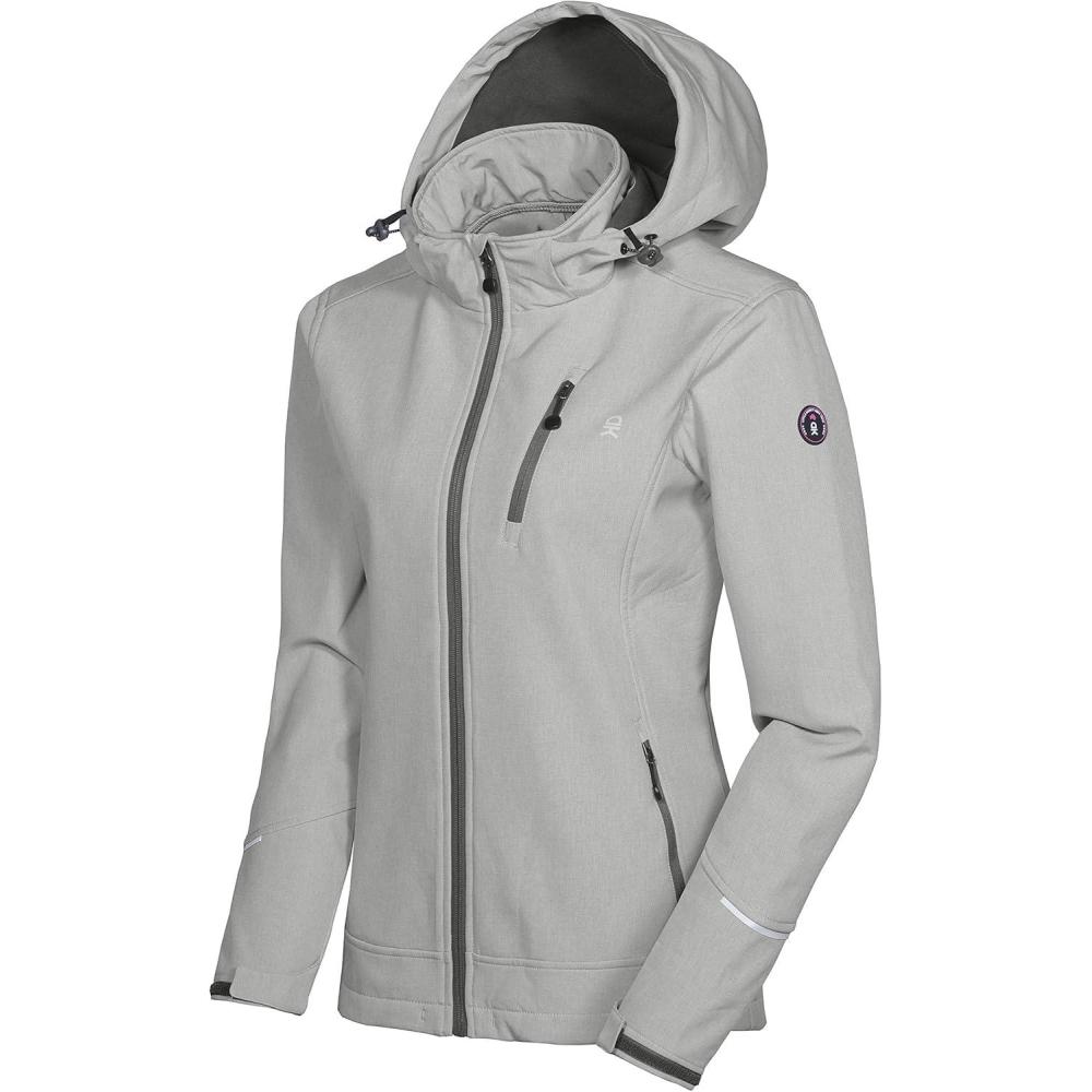 imageLittle Donkey Andy Womens Softshell Jacket Ski Jacket with Removable Hood Fleece LinedLight Gray Heather