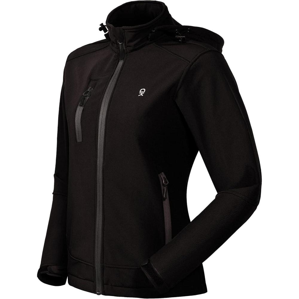 imageLittle Donkey Andy Womens Softshell Jacket Ski Snowboarding Jacket with Removable Hood Fleece LinedUpgrade Black