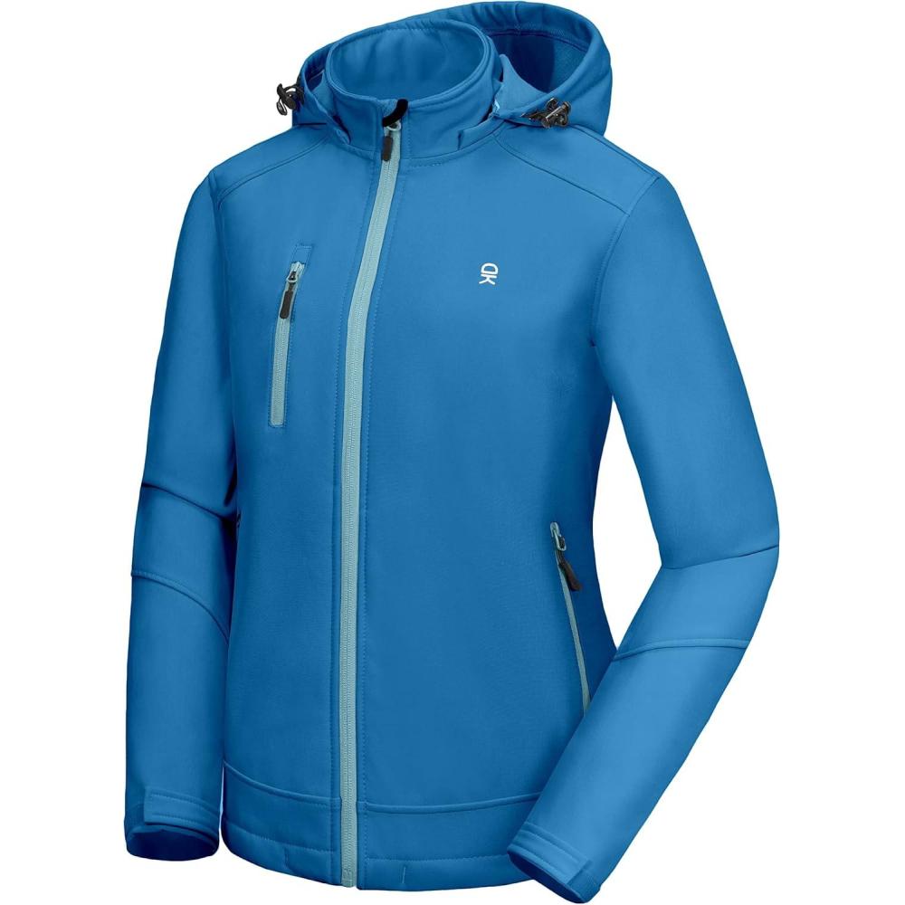 imageLittle Donkey Andy Womens Softshell Jacket Ski Snowboarding Jacket with Removable Hood Fleece LinedUpgrade Cerulean