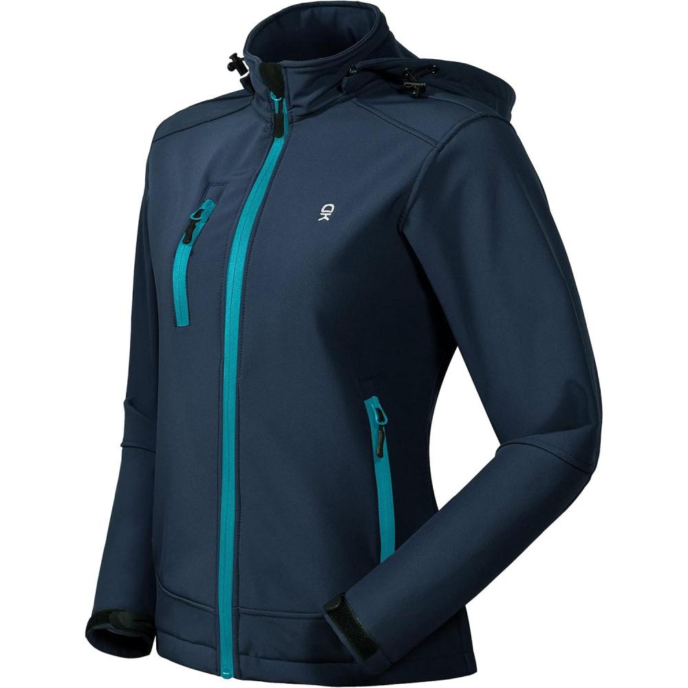 imageLittle Donkey Andy Womens Softshell Jacket Ski Snowboarding Jacket with Removable Hood Fleece LinedUpgrade Dark Blue