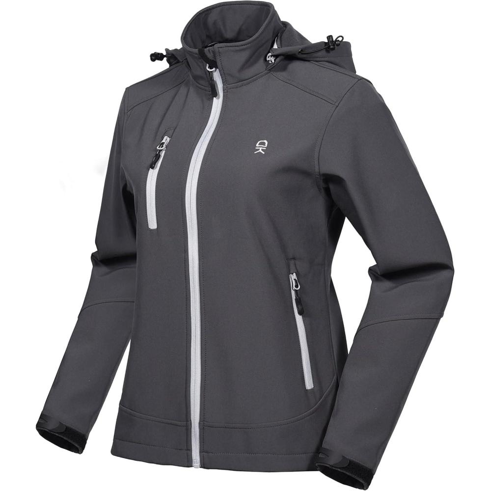 imageLittle Donkey Andy Womens Softshell Jacket Ski Snowboarding Jacket with Removable Hood Fleece LinedUpgrade Gray