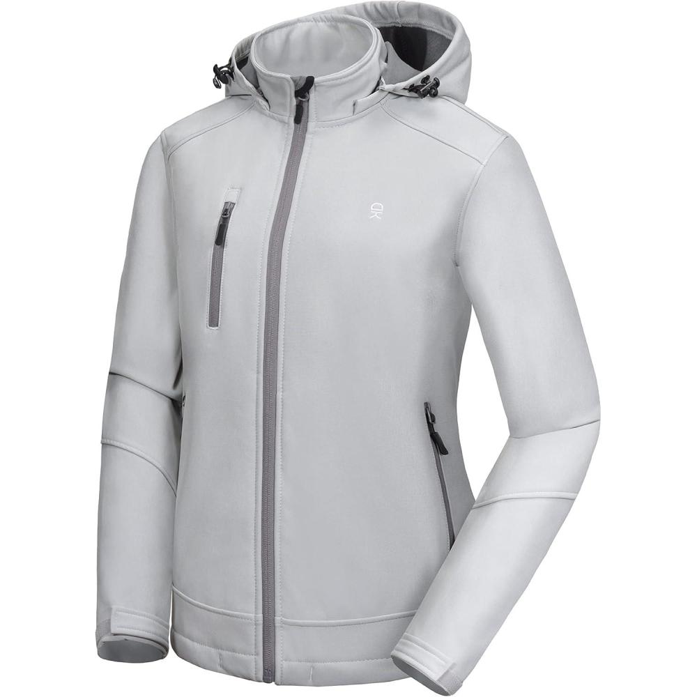 imageLittle Donkey Andy Womens Softshell Jacket Ski Snowboarding Jacket with Removable Hood Fleece LinedUpgrade Light Gray