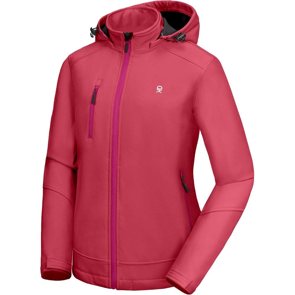 imageLittle Donkey Andy Womens Softshell Jacket Ski Snowboarding Jacket with Removable Hood Fleece LinedUpgrade Watermelon