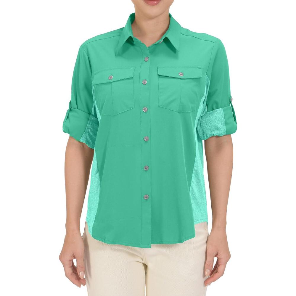 imageLittle Donkey Andy Womens Stretch Quick Dry UPF50 Long Sleeve Shirt for Hiking Travel CampingA Seafoampanels