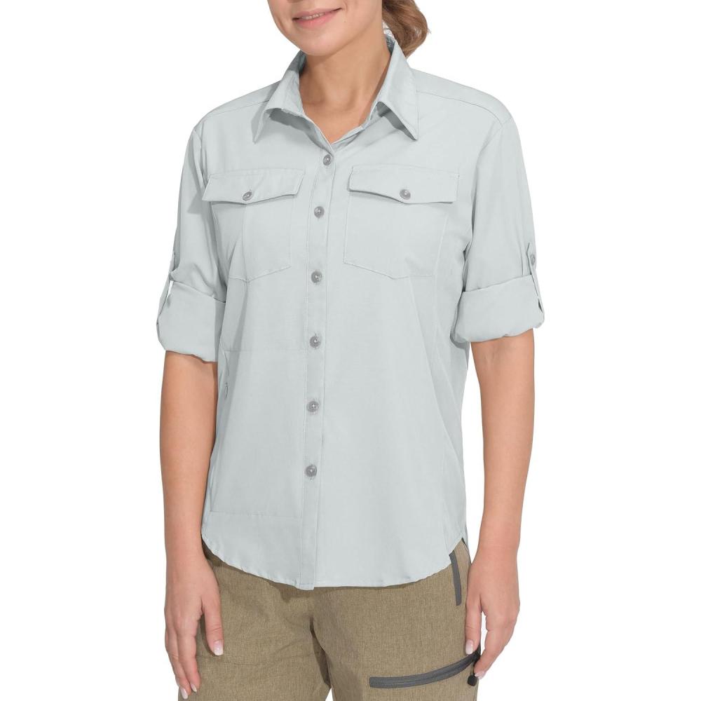 imageLittle Donkey Andy Womens Stretch Quick Dry UPF50 Long Sleeve Shirt for Hiking Travel CampingUpgraded Glacier Gray
