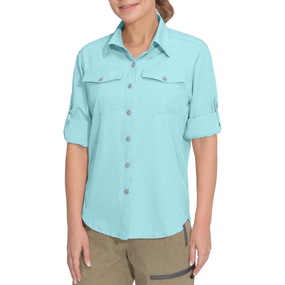 imageLittle Donkey Andy Womens Stretch Quick Dry UPF50 Long Sleeve Shirt for Hiking Travel CampingUpgraded Light Blue