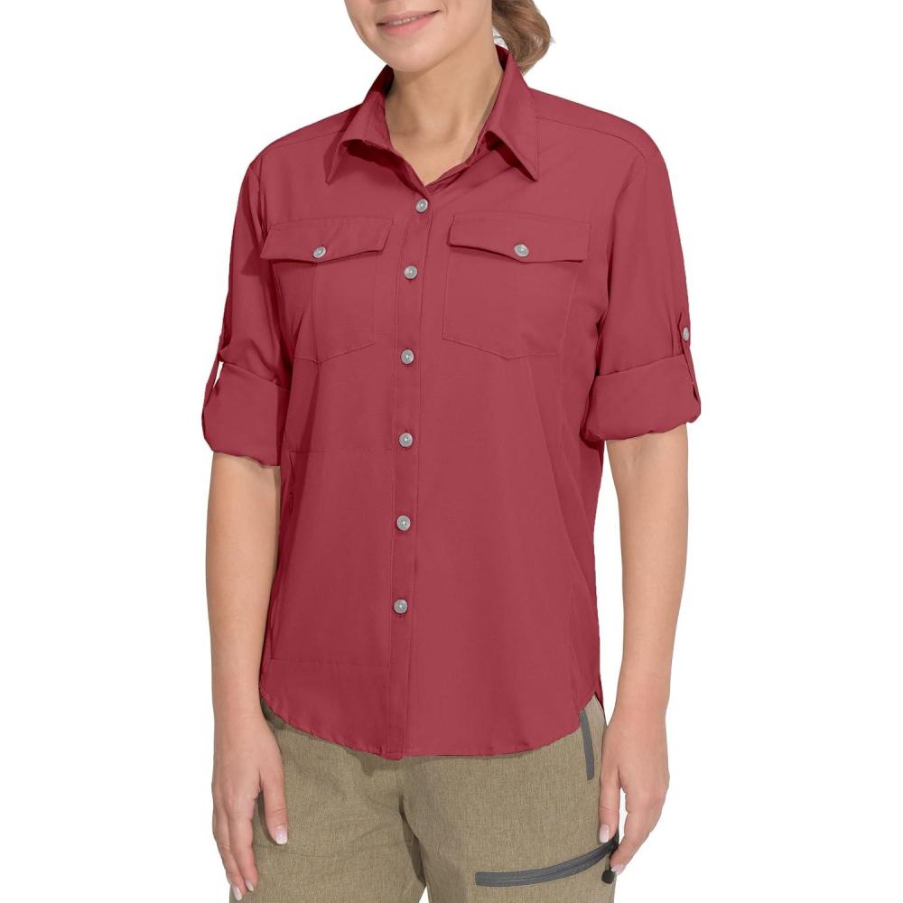 imageLittle Donkey Andy Womens Stretch Quick Dry UPF50 Long Sleeve Shirt for Hiking Travel CampingUpgraded Watermelon Red