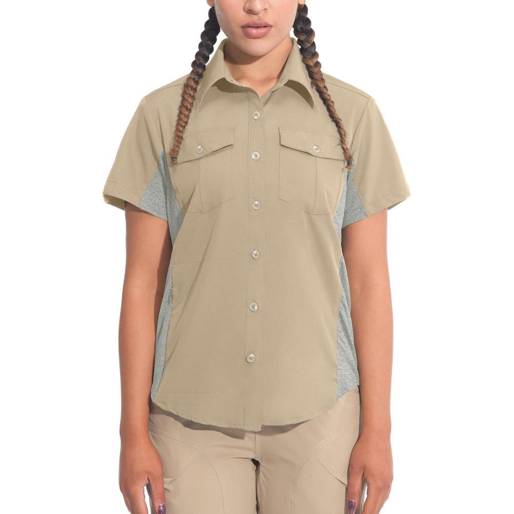 imageLittle Donkey Andy Womens Stretch Quick Dry UPF50 Short Sleeve Shirt for Hiking Travel CampingKhaki