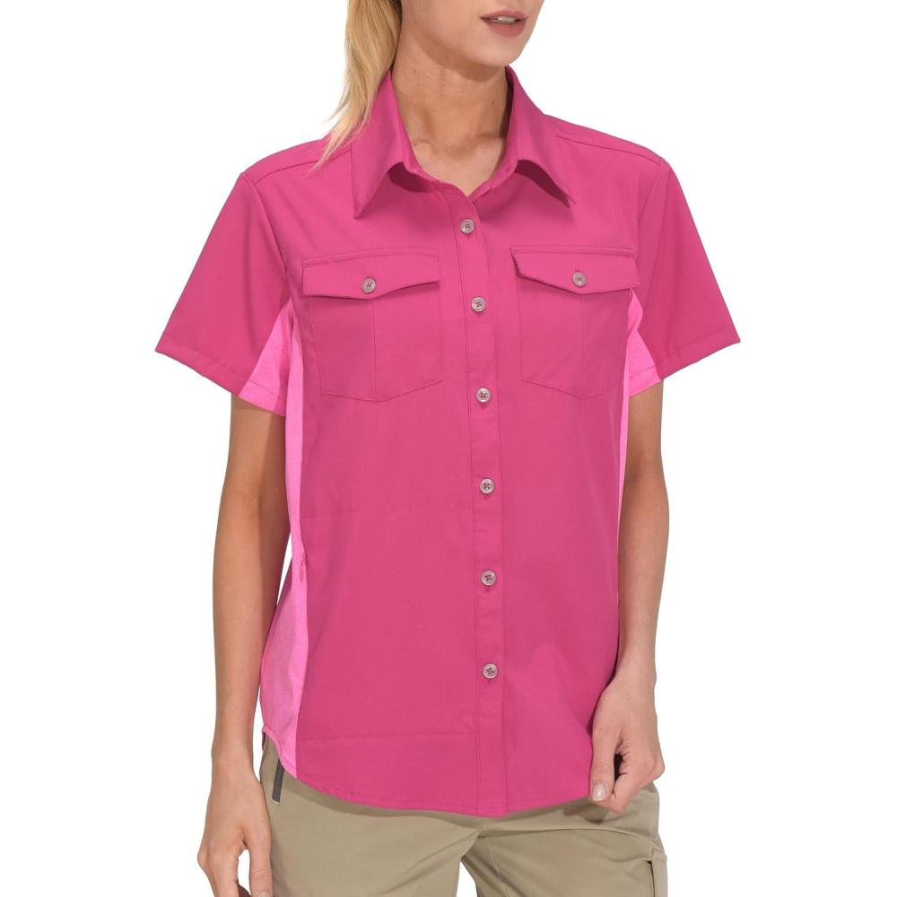 imageLittle Donkey Andy Womens Stretch Quick Dry UPF50 Short Sleeve Shirt for Hiking Travel CampingRose Red