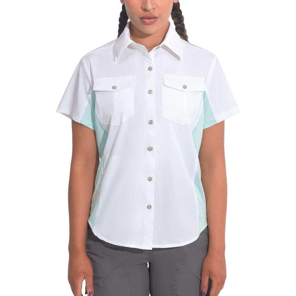 imageLittle Donkey Andy Womens Stretch Quick Dry UPF50 Short Sleeve Shirt for Hiking Travel CampingWhite