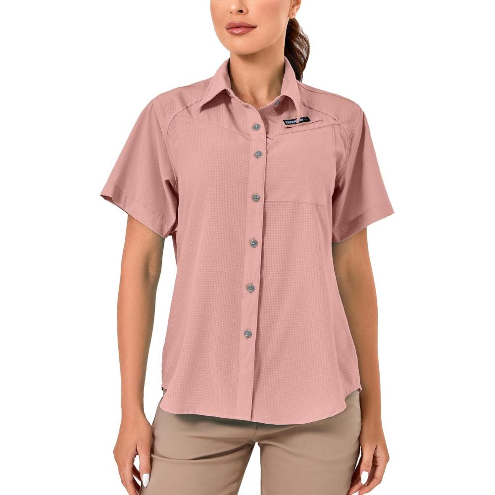 imageLittle Donkey Andy Womens UPF 50 UV Protection Shirt Breathable Short Sleeve Fishing Hiking Shirts Quick DryCoral Almond