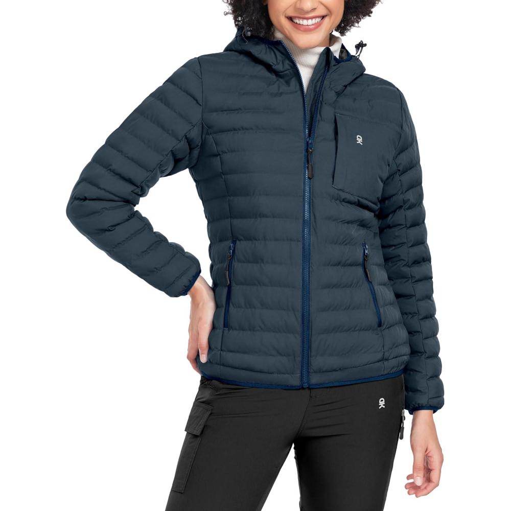 imageLittle Donkey Andy Womens Warm Waterproof Puffer Jacket Hooded Windproof Winter Coat with Recycled InsulationUpgraded Dark Blue