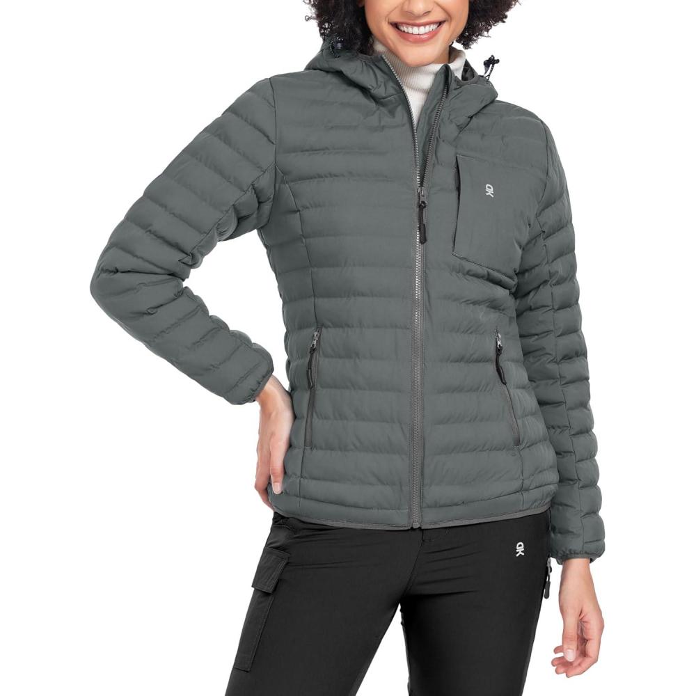 imageLittle Donkey Andy Womens Warm Waterproof Puffer Jacket Hooded Windproof Winter Coat with Recycled InsulationUpgraded Grey