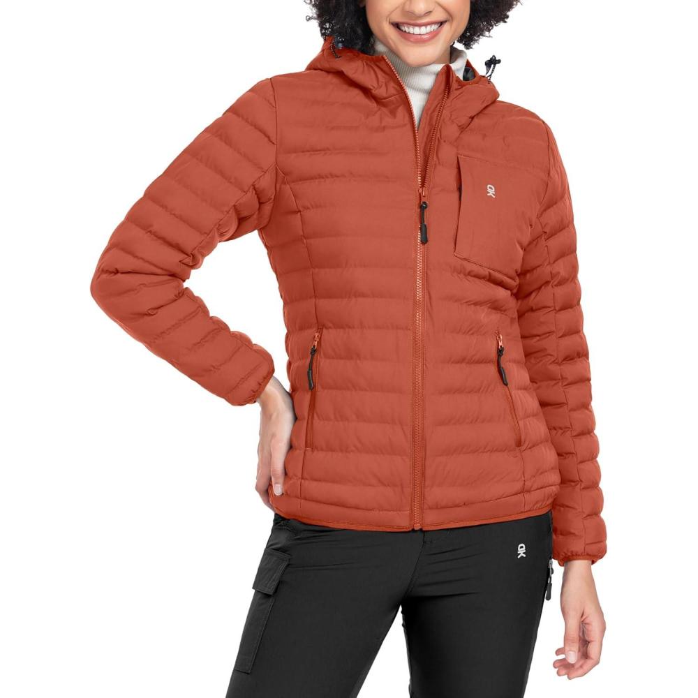 imageLittle Donkey Andy Womens Warm Waterproof Puffer Jacket Hooded Windproof Winter Coat with Recycled InsulationUpgraded Orange