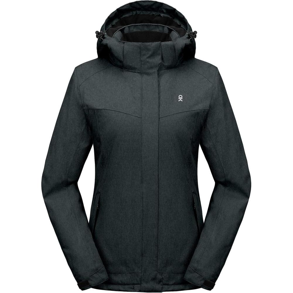 imageLittle Donkey Andy Womens Waterproof Hiking Skiing Jacket with Removable Hood Fleece Lined Winter Warm Rain CoatBlack