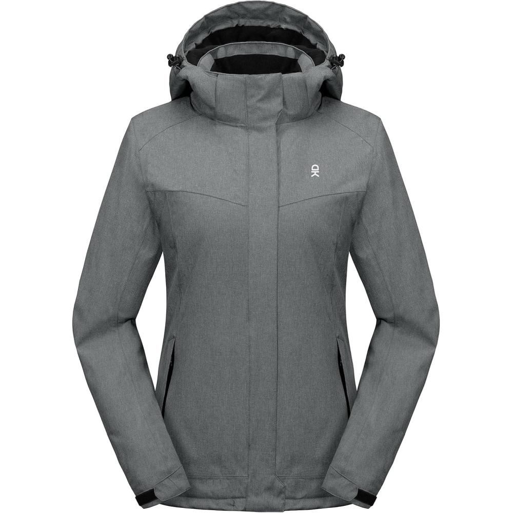 imageLittle Donkey Andy Womens Waterproof Hiking Skiing Jacket with Removable Hood Fleece Lined Winter Warm Rain CoatFrost Gray