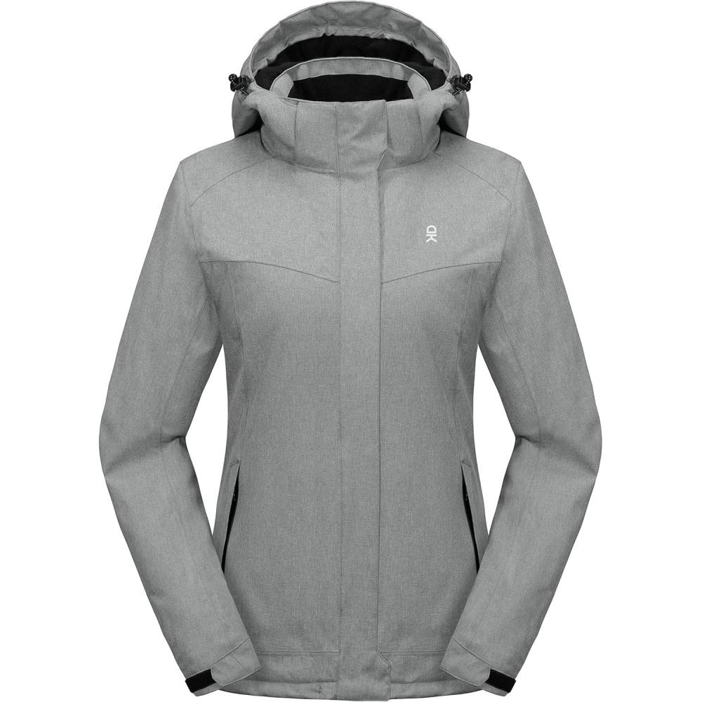 imageLittle Donkey Andy Womens Waterproof Hiking Skiing Jacket with Removable Hood Fleece Lined Winter Warm Rain CoatLight Gray