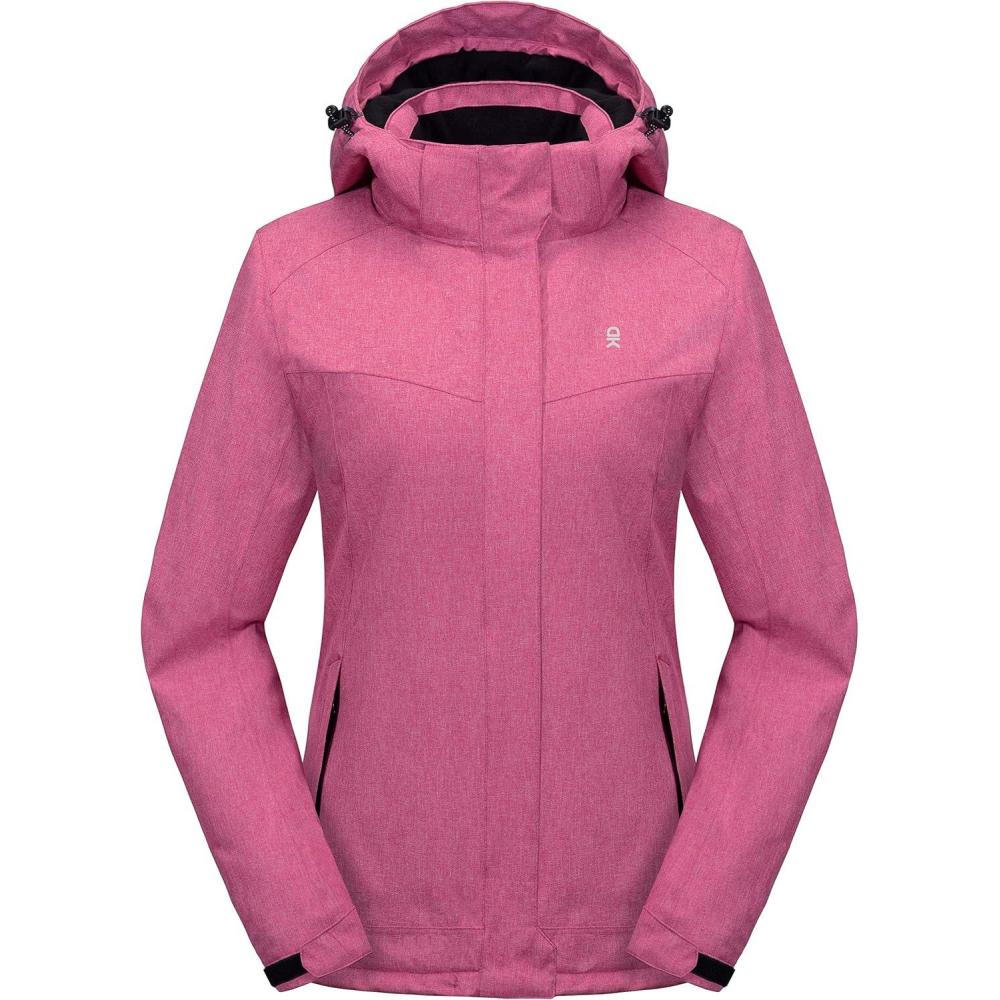 imageLittle Donkey Andy Womens Waterproof Hiking Skiing Jacket with Removable Hood Fleece Lined Winter Warm Rain CoatRose