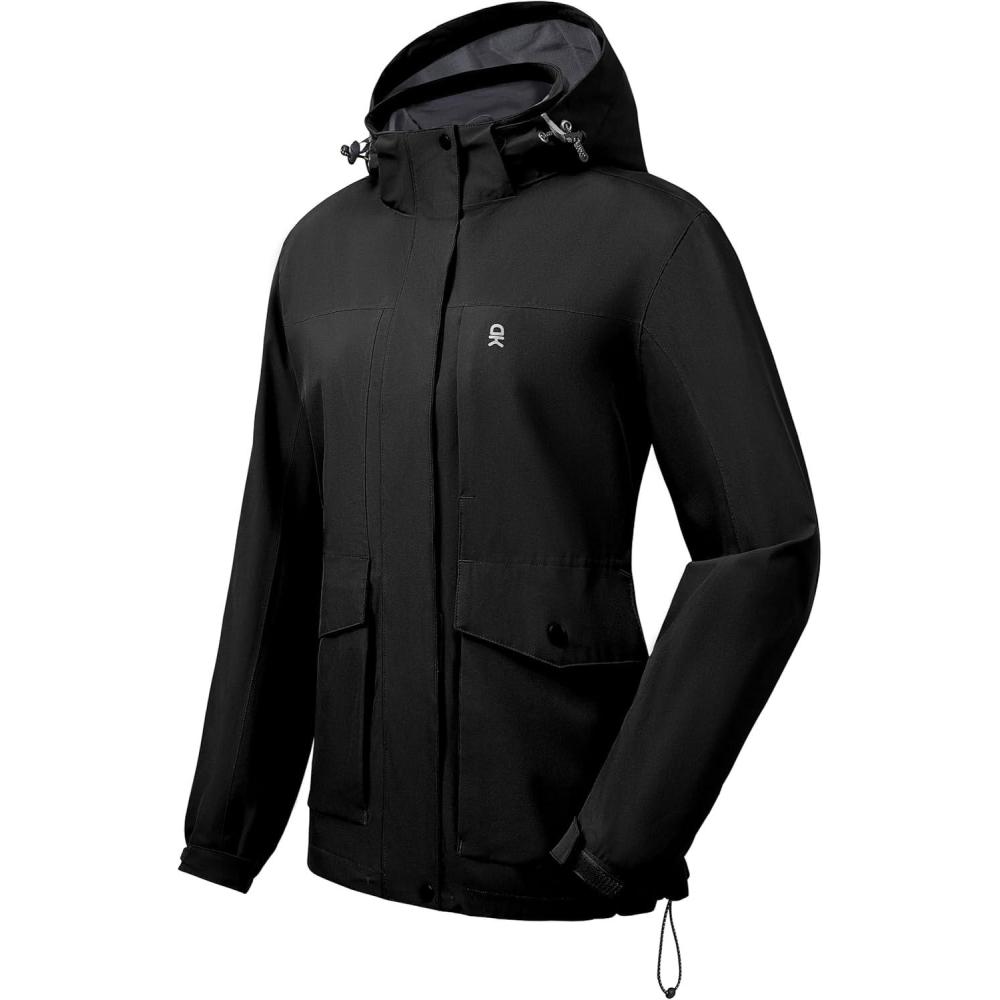 imageLittle Donkey Andy Womens Waterproof Rain jacket with Hood Lightweight Windbreaker Raincoat Shell for Camping HikingBlack