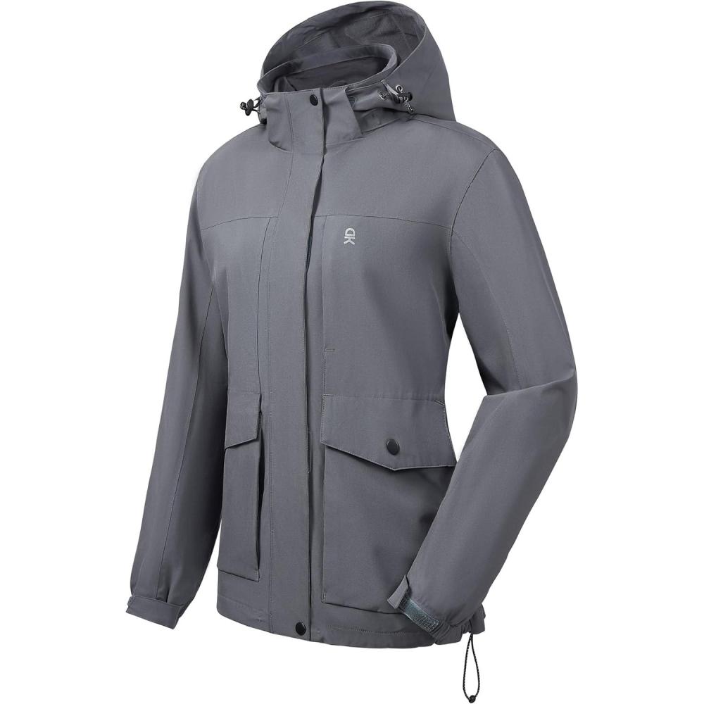 imageLittle Donkey Andy Womens Waterproof Rain jacket with Hood Lightweight Windbreaker Raincoat Shell for Camping HikingGrey