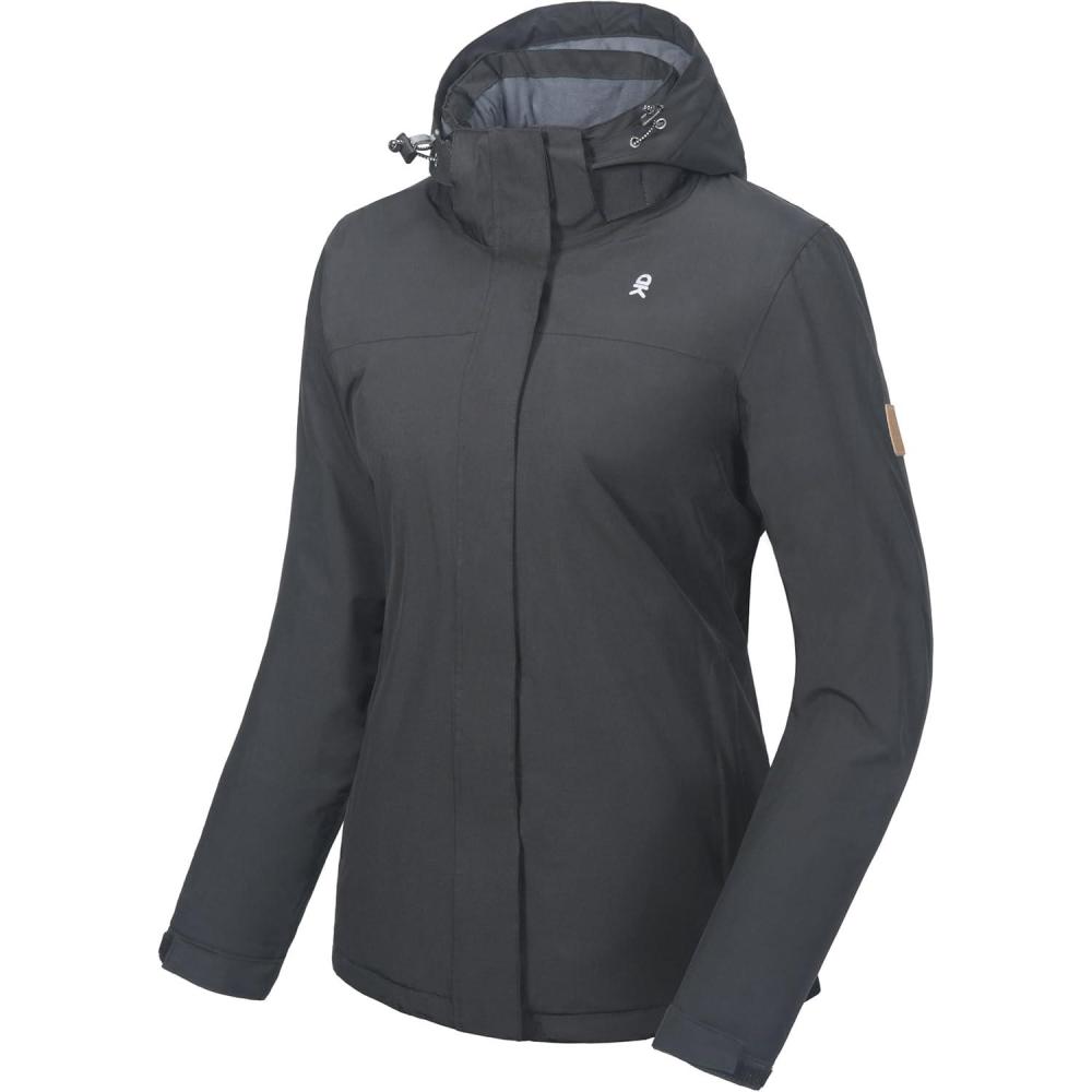 imageLittle Donkey Andy Womens Waterproof Ski Snowboarding Jacket Windproof Warm Coat with Detachable HoodBlack