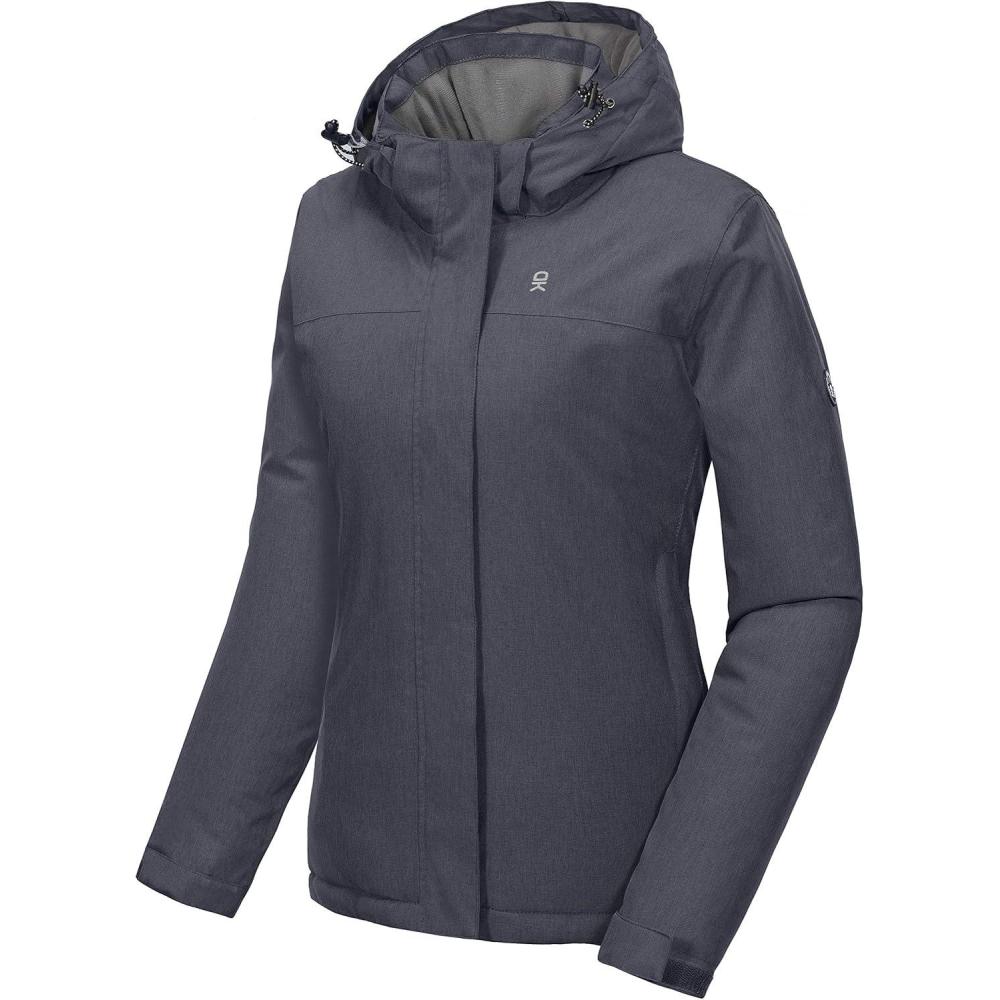 imageLittle Donkey Andy Womens Waterproof Ski Snowboarding Jacket Windproof Warm Coat with Detachable HoodBlack Heather