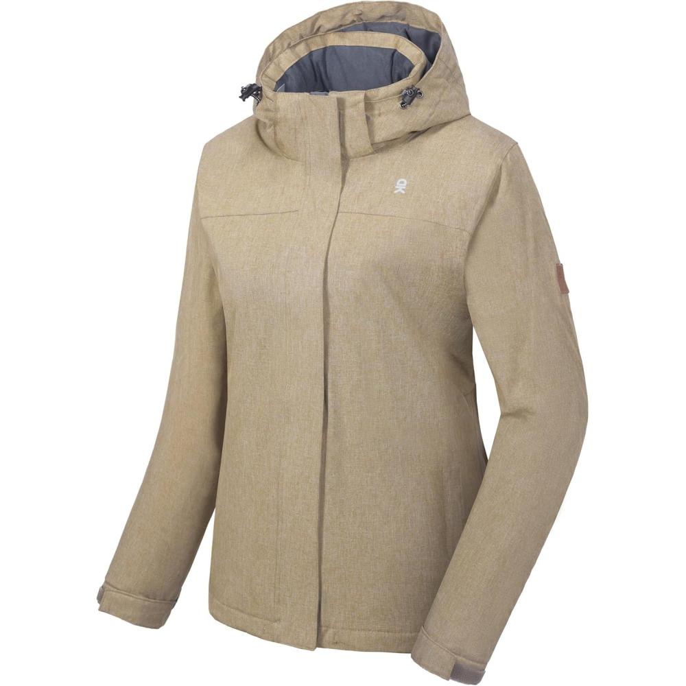 imageLittle Donkey Andy Womens Waterproof Ski Snowboarding Jacket Windproof Warm Coat with Detachable HoodKhaki Heather