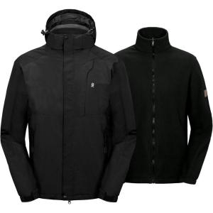 Little Donkey Andy Men’s 3 in 1 Winter Ski Jacket Warm Fleece Liner Jacket Waterproof Windproof Snow Coat & Detachable Hood(Black/Black)