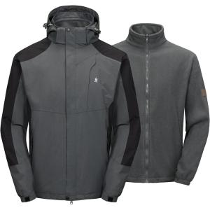 Little Donkey Andy Men’s 3 in 1 Winter Ski Jacket Warm Fleece Liner Jacket Waterproof Windproof Snow Coat & Detachable Hood(Grey/Black)