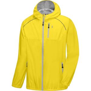 Little Donkey Andy Men’s Cycling Stretch Rain Jacket with Hood, Windproof and Waterproof, Ultralight Windbreaker,Packable(Upgrade-empire Yellow)