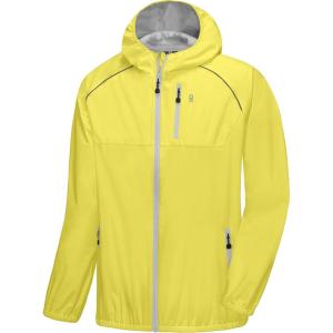 Little Donkey Andy Men’s Cycling Stretch Rain Jacket with Hood, Windproof and Waterproof, Ultralight Windbreaker,Packable(Upgrade-lemon)