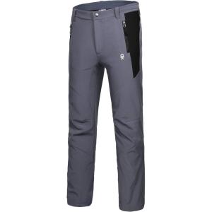Little Donkey Andy Men’s Fleece Lined Hiking Ski Snow Pants, Winter Windproof Softshell Pants, Warm and Water Repellent(Grey/Black1-without Thigh Pocket)