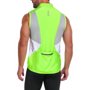 Little Donkey Andy Men’s Half Zip Breathable Cycling Vests Reflective Sleeveless Jerseys Lightweight Bicycle Running(Sleeveless-fluorescent Yellow)