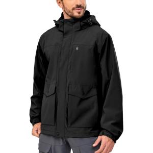 Little Donkey Andy Men’s Lightweight Jacket Fleece Lined Detachable Hooded Waterproof Jackets Winter Hiking Windbreaker(Black)