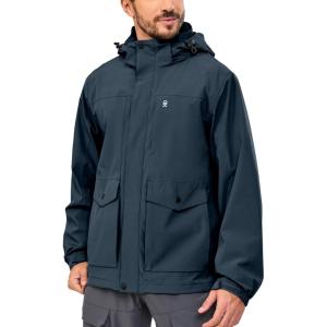 Little Donkey Andy Men’s Lightweight Jacket Fleece Lined Detachable Hooded Waterproof Jackets Winter Hiking Windbreaker(Blue)