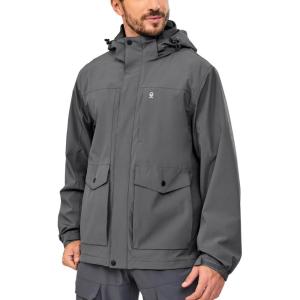 Little Donkey Andy Men’s Lightweight Jacket Fleece Lined Detachable Hooded Waterproof Jackets Winter Hiking Windbreaker(Grey)