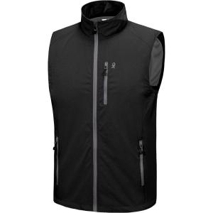 Little Donkey Andy Men’s Lightweight Quick Dry Vest Packble Outerwear Sleeveless Windproof Jacket for Golfing Cycling Running(Black)