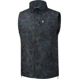 Little Donkey Andy Men’s Lightweight Quick Dry Vest Packble Outerwear Sleeveless Windproof Jacket for Golfing Cycling Running(Black Camo)