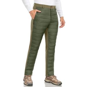 Little Donkey Andy Men’s Puffer Pants Warm Fleece Lined Quilted Insulation Snow Ski Pants(Dark Green)