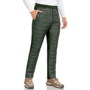 Little Donkey Andy Men’s Puffer Pants Warm Fleece Lined Quilted Insulation Snow Ski Pants(Dark Green-fleece Lined)