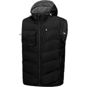 Little Donkey Andy Men’s Reversible Fleece Puffy Vest Warm Sleeveless Puffer Jacket with Removable Hood for Golfing Hiking(Black)