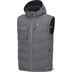 Little Donkey Andy Men’s Reversible Fleece Puffy Vest Warm Sleeveless Puffer Jacket with Removable Hood for Golfing Hiking(Grey)