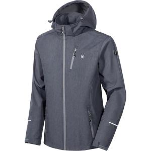 Little Donkey Andy Men’s Softshell Jacket Ski Jacket with Removable Hood, Fleece Lined(Black Heather)