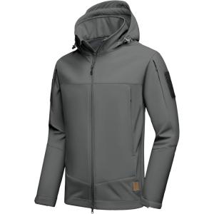 Little Donkey Andy Men’s Softshell Jacket Waterproof Hooded Windbreaker Rain with 8 Pockets Tactical Hiking Fleece Lined(Dark Grey)